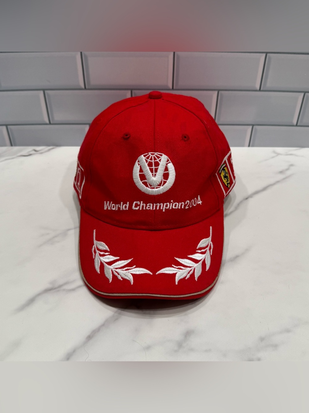 Y2K Ferrari World Champion 2004 Embroidered Logo Hat Adjustable Strap Back Red